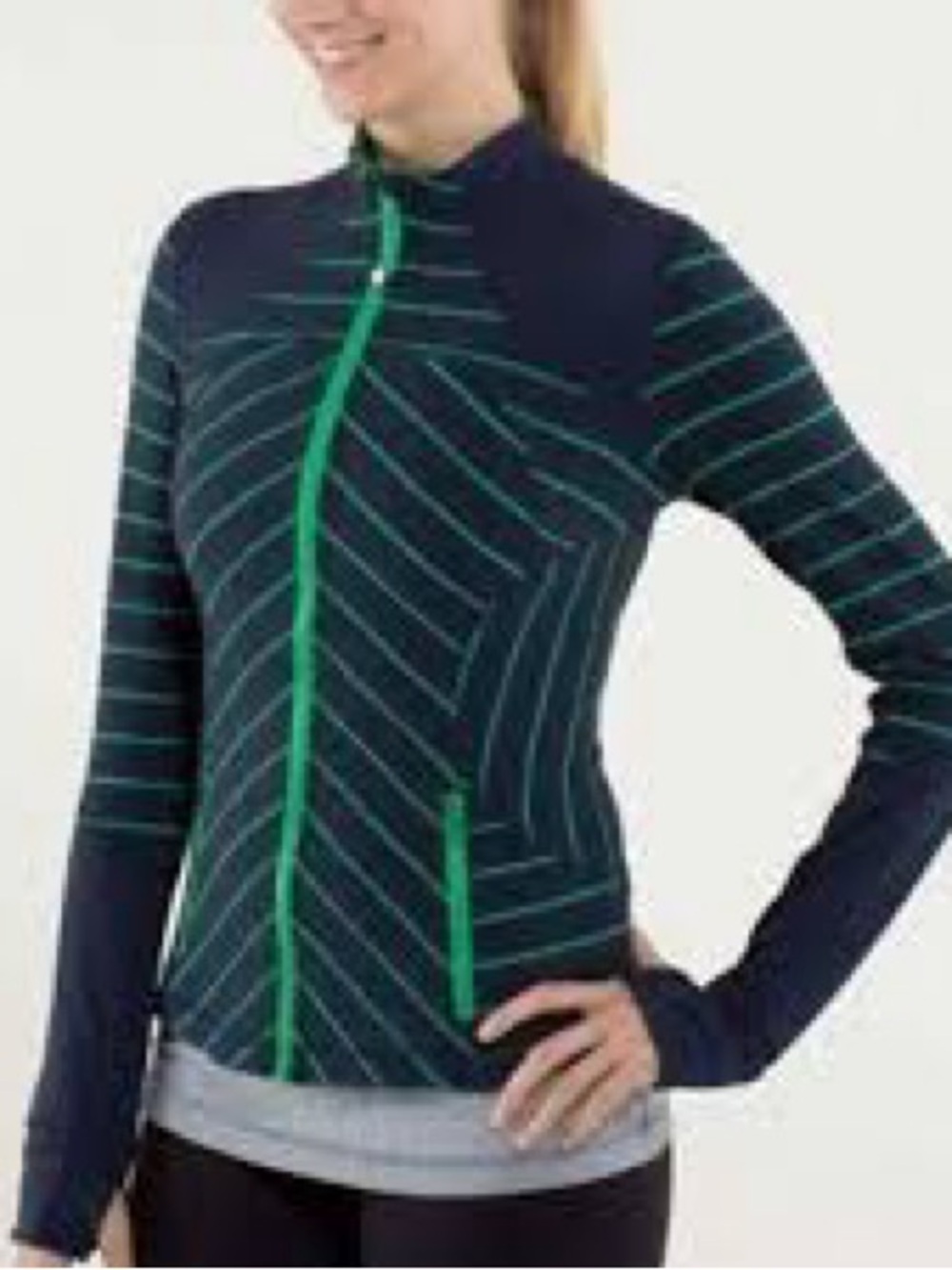 lululemon athletica Navy Jacket with Green Zip Accents EUC